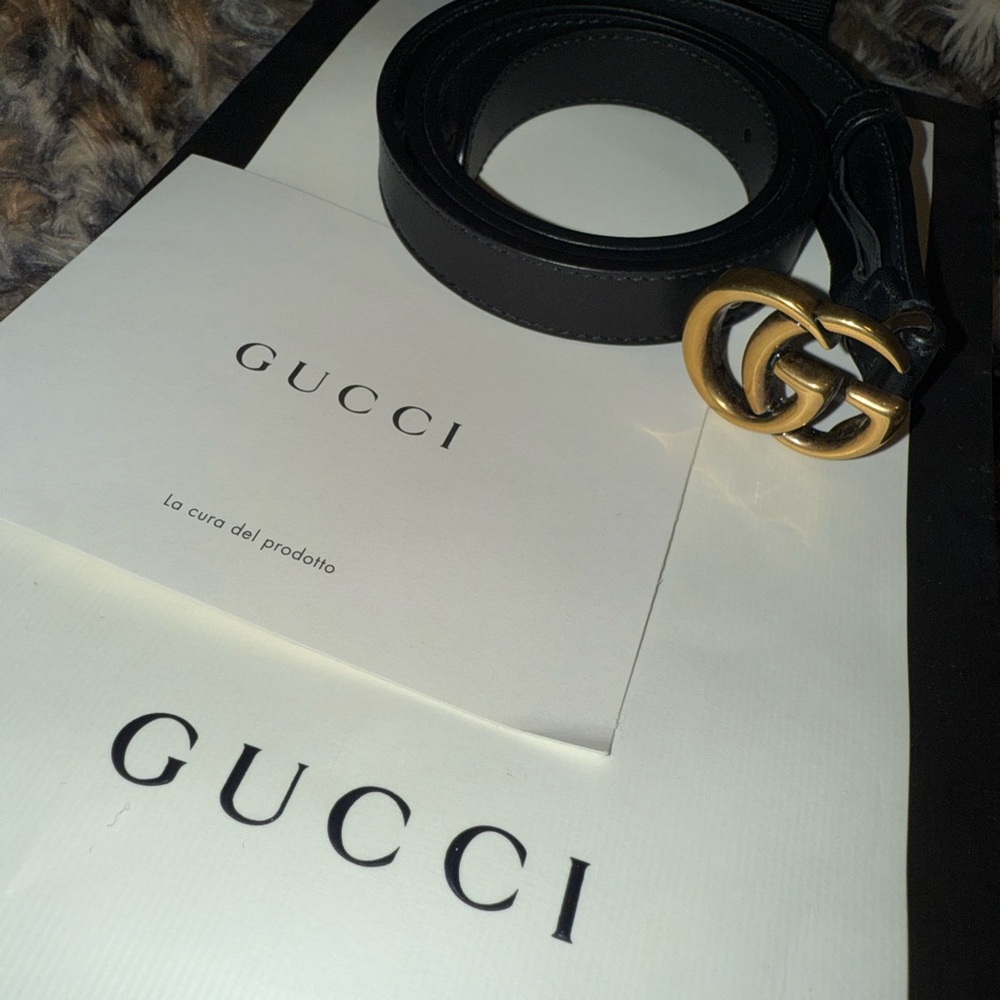 Gucci Black Leather Belt with Embossed Logo